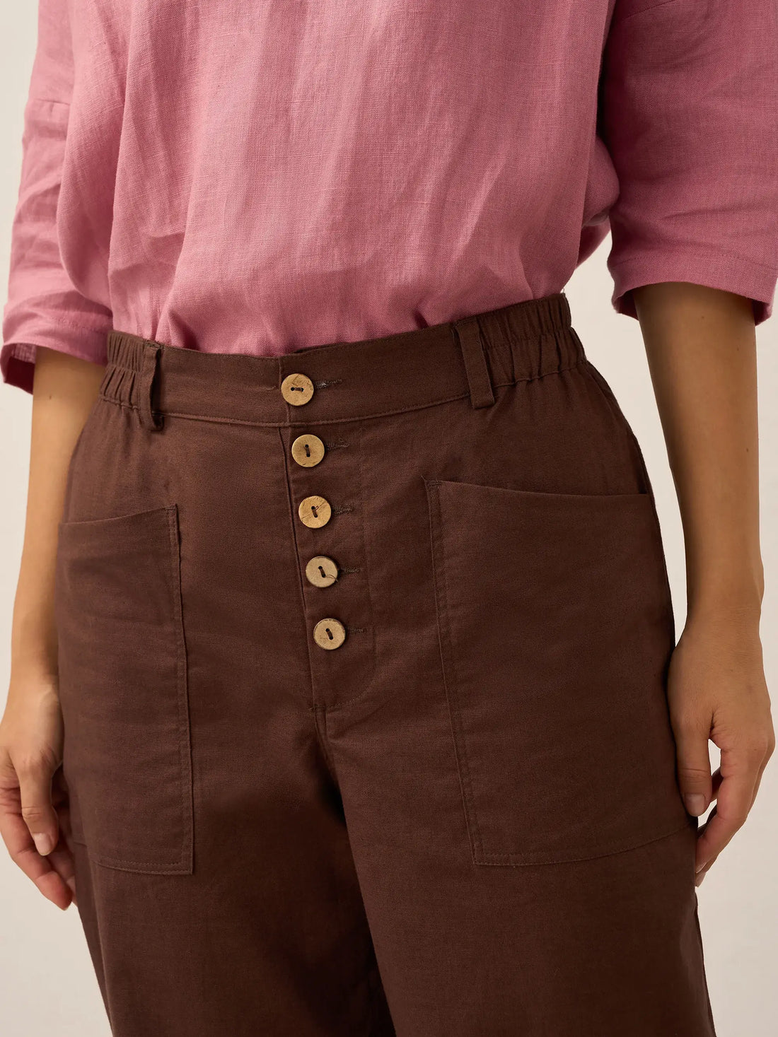 Linen Blend Patch-Pocket Straight-Leg Trousers