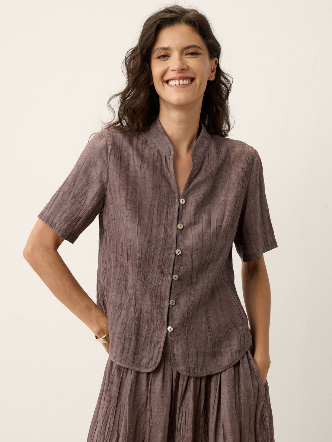 Ramie Lyocell Stand Collar Jacket