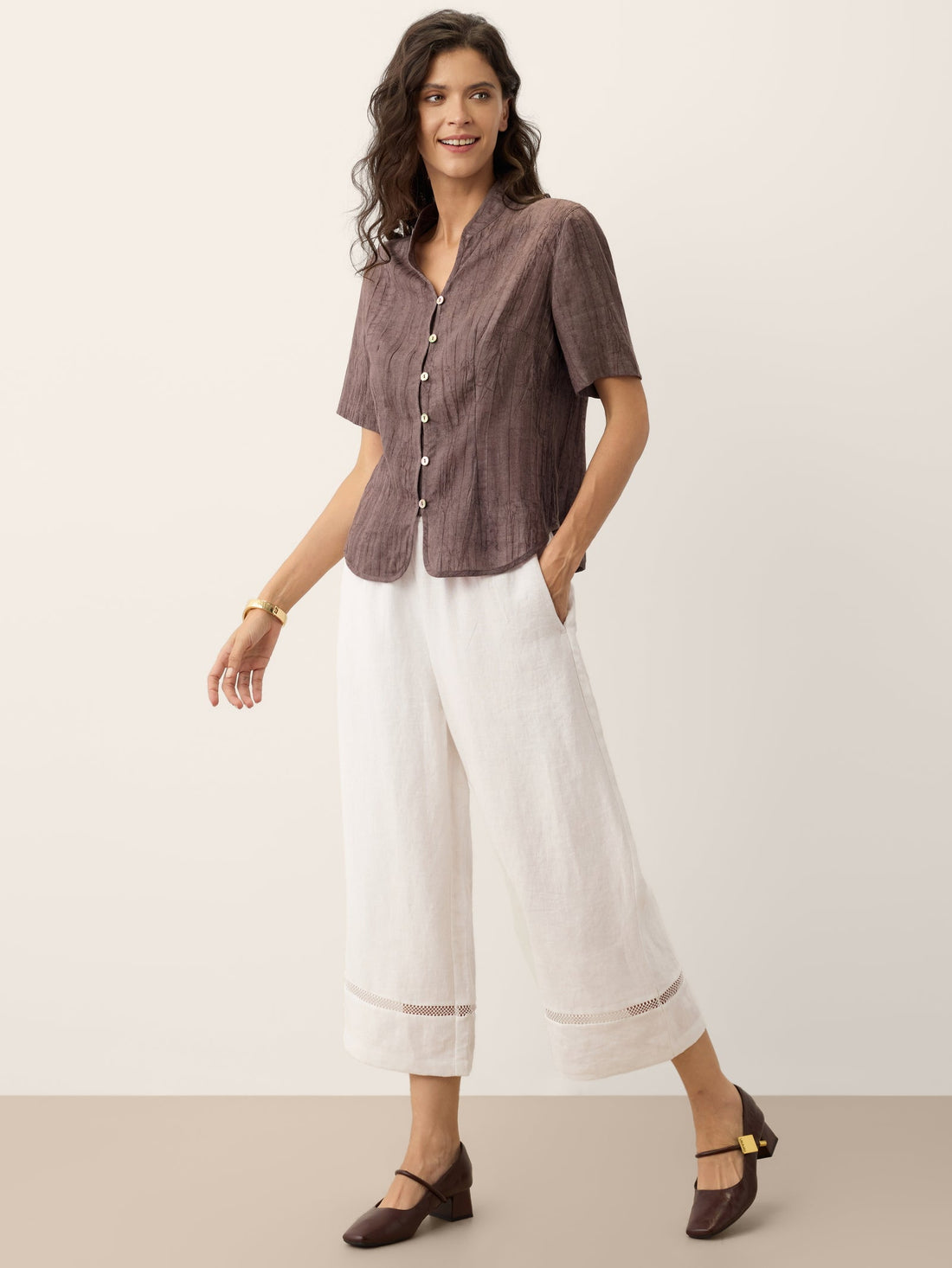 Ramie Lyocell Stand Collar Jacket