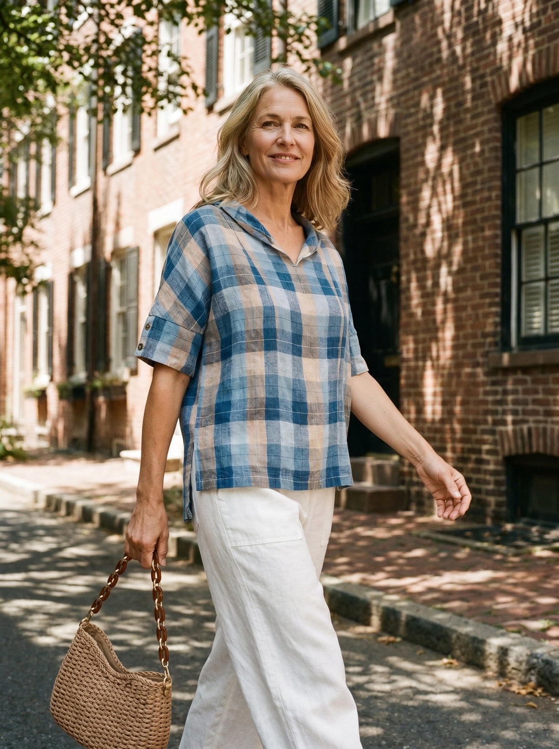100% Linen Relaxed Half-Sleeve Blouse