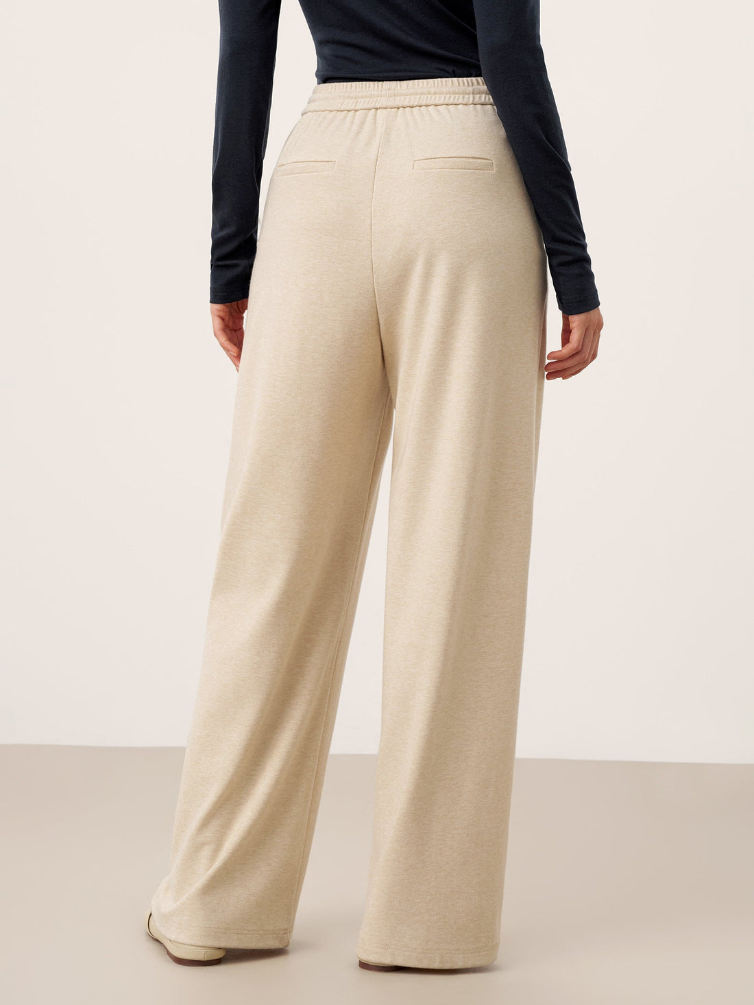Wool Straight Leg Trousers with Elastic Waist