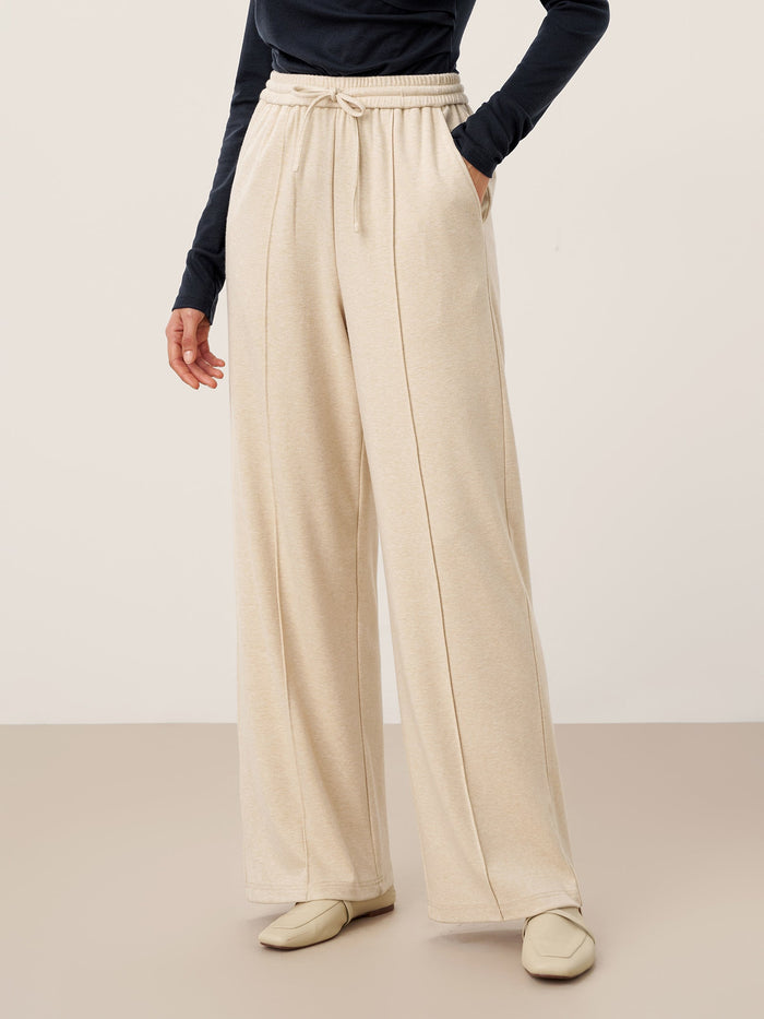 Wool Straight Leg Trousers with Elastic Waist