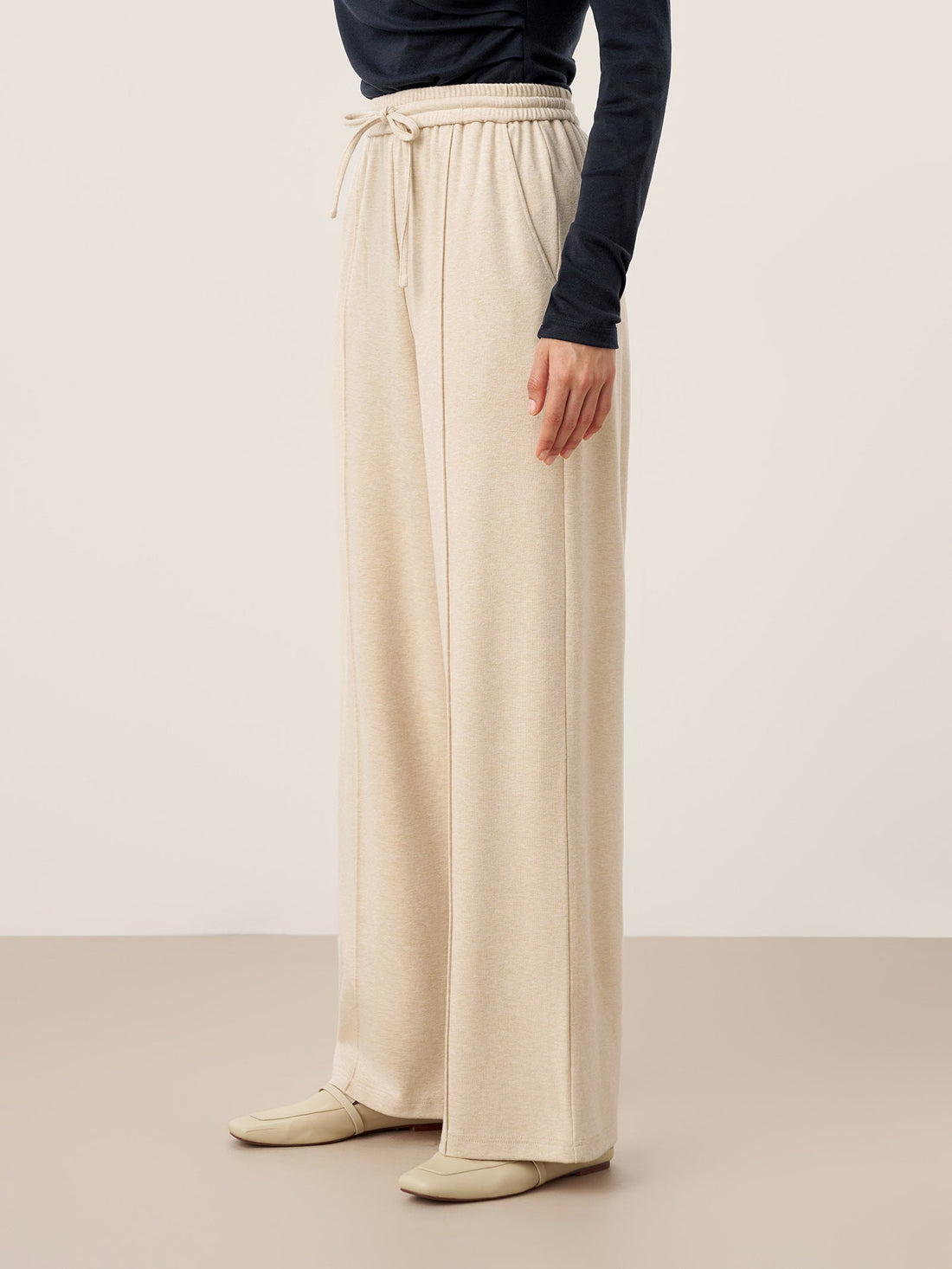 Wool Straight Leg Trousers with Elastic Waist