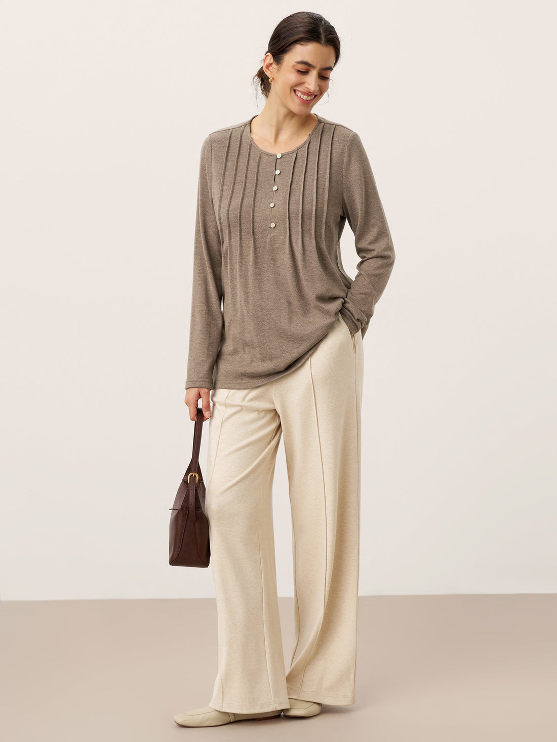 Wool Straight Leg Trousers with Elastic Waist