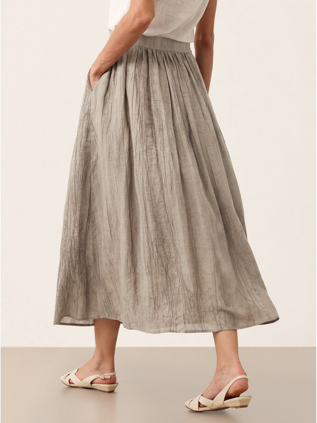 Ramie Lyocell Ruched Midi Skirt