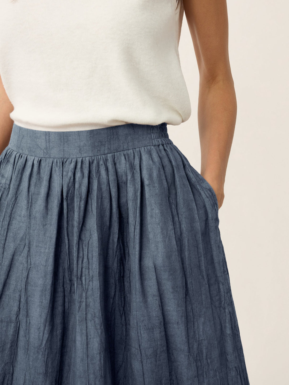 Ramie Lyocell Ruched Midi Skirt