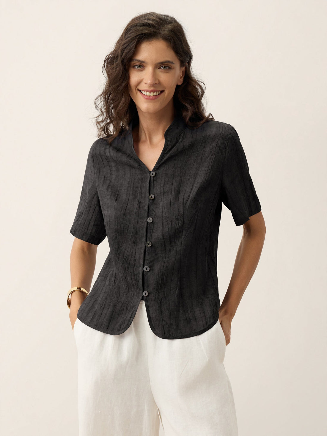 Ramie Lyocell Stand Collar Jacket