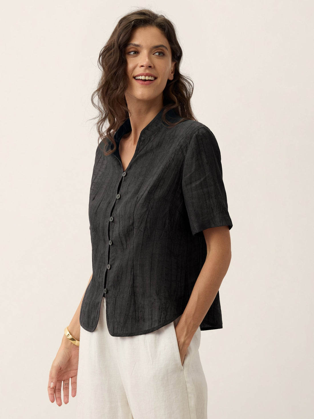 Ramie Lyocell Stand Collar Jacket
