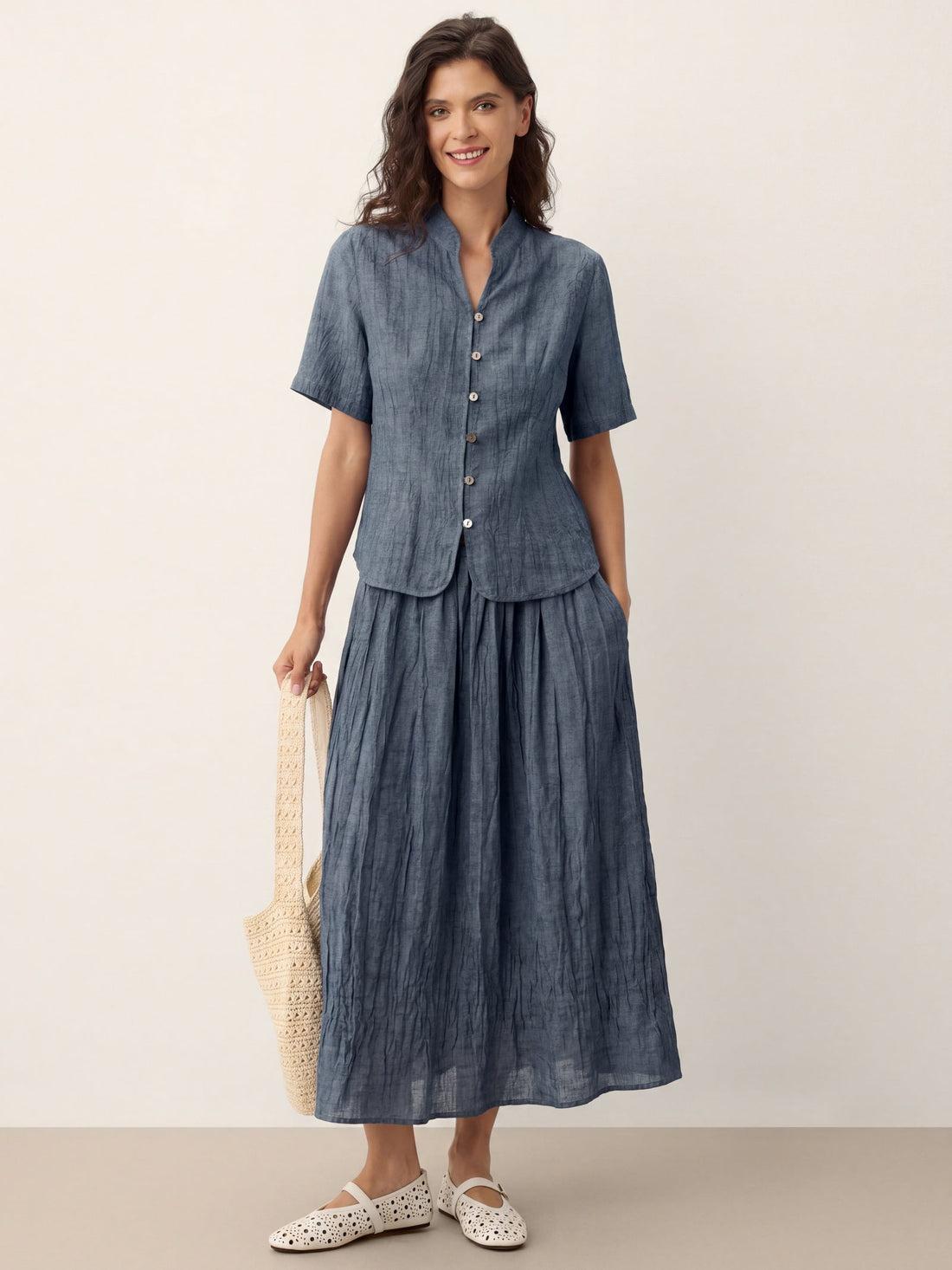 Ramie Lyocell Stand Collar Jacket