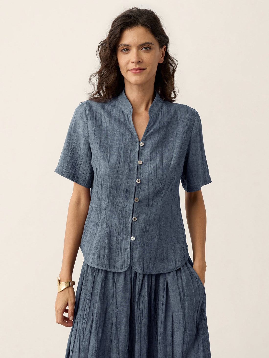 Ramie Lyocell Stand Collar Jacket