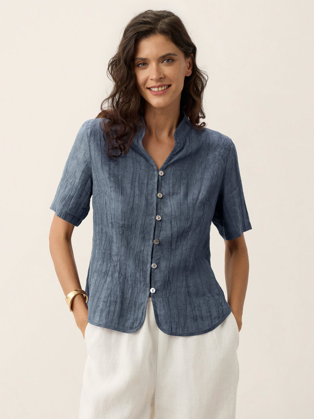 Ramie Lyocell Stand Collar Jacket
