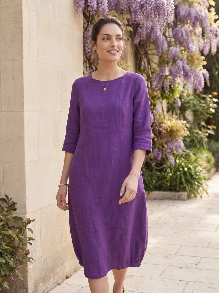 100% Linen Boat Neck Midi Dress