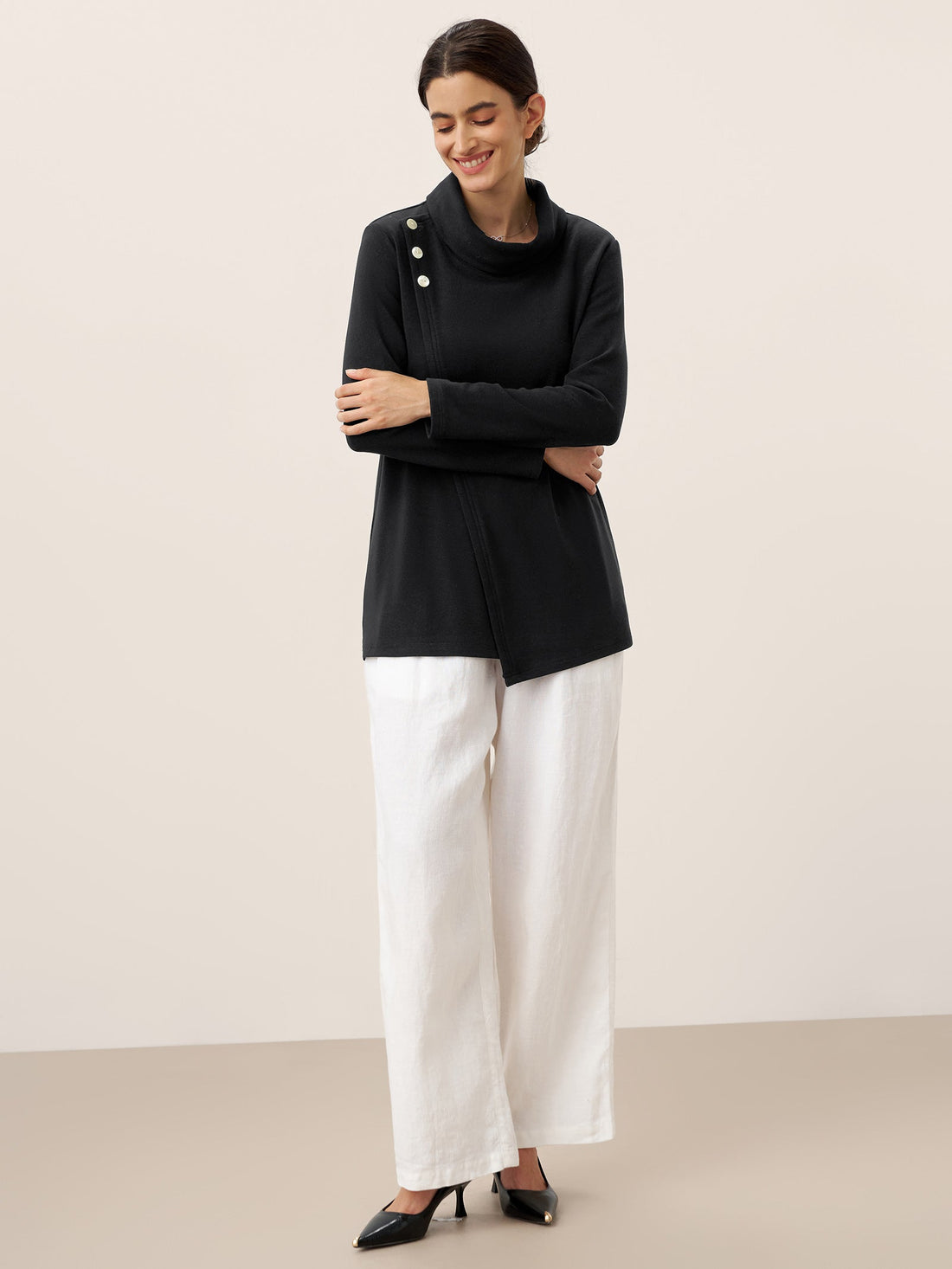 Cotton Decorative Button Jersey Top