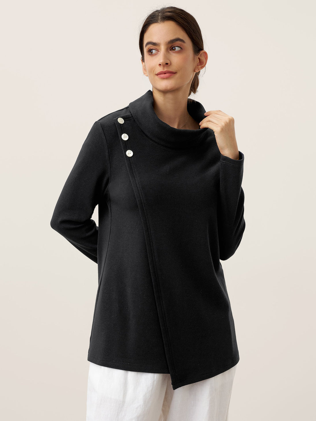 Cotton Decorative Button Jersey Top