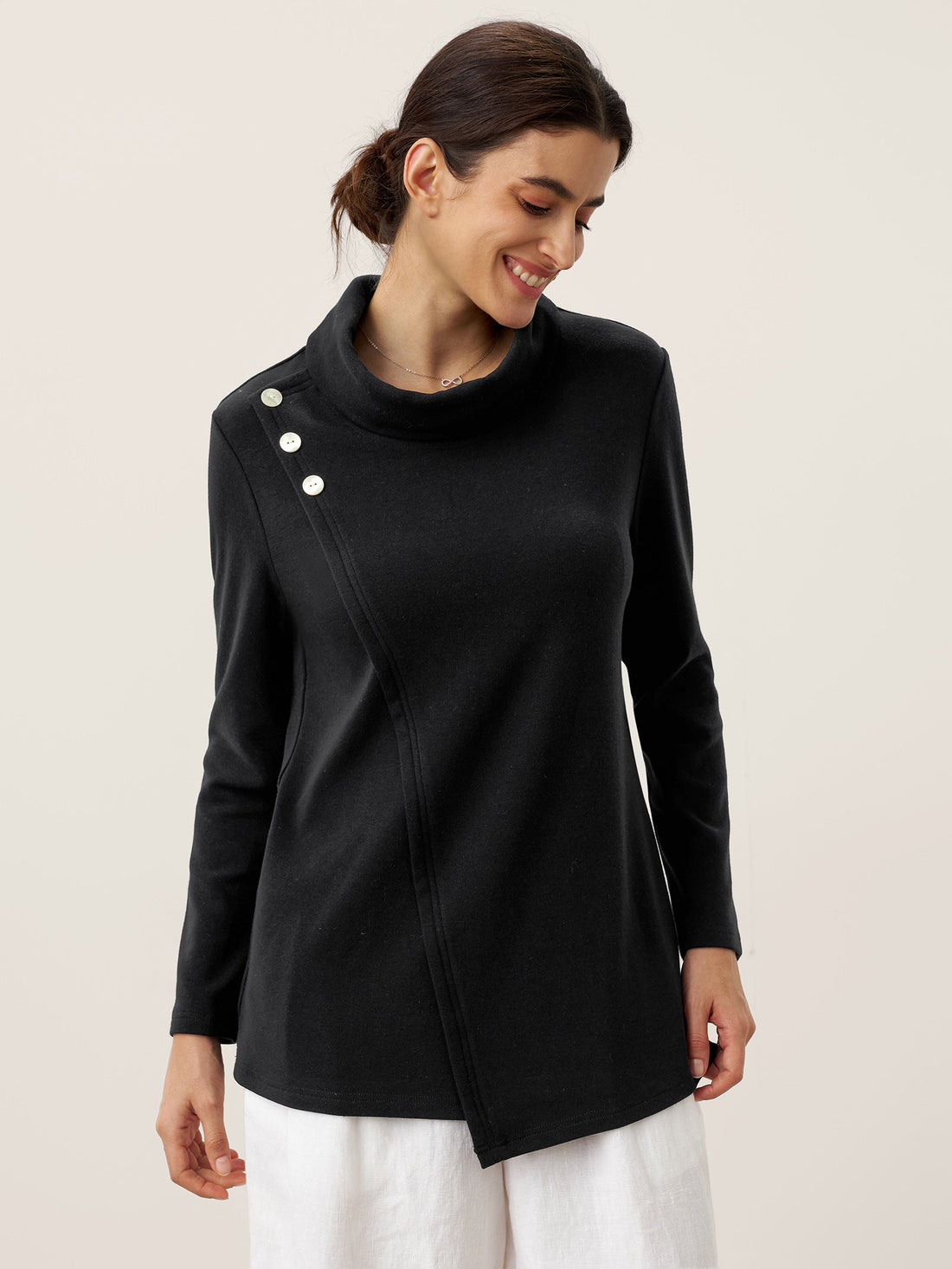 Cotton Decorative Button Jersey Top