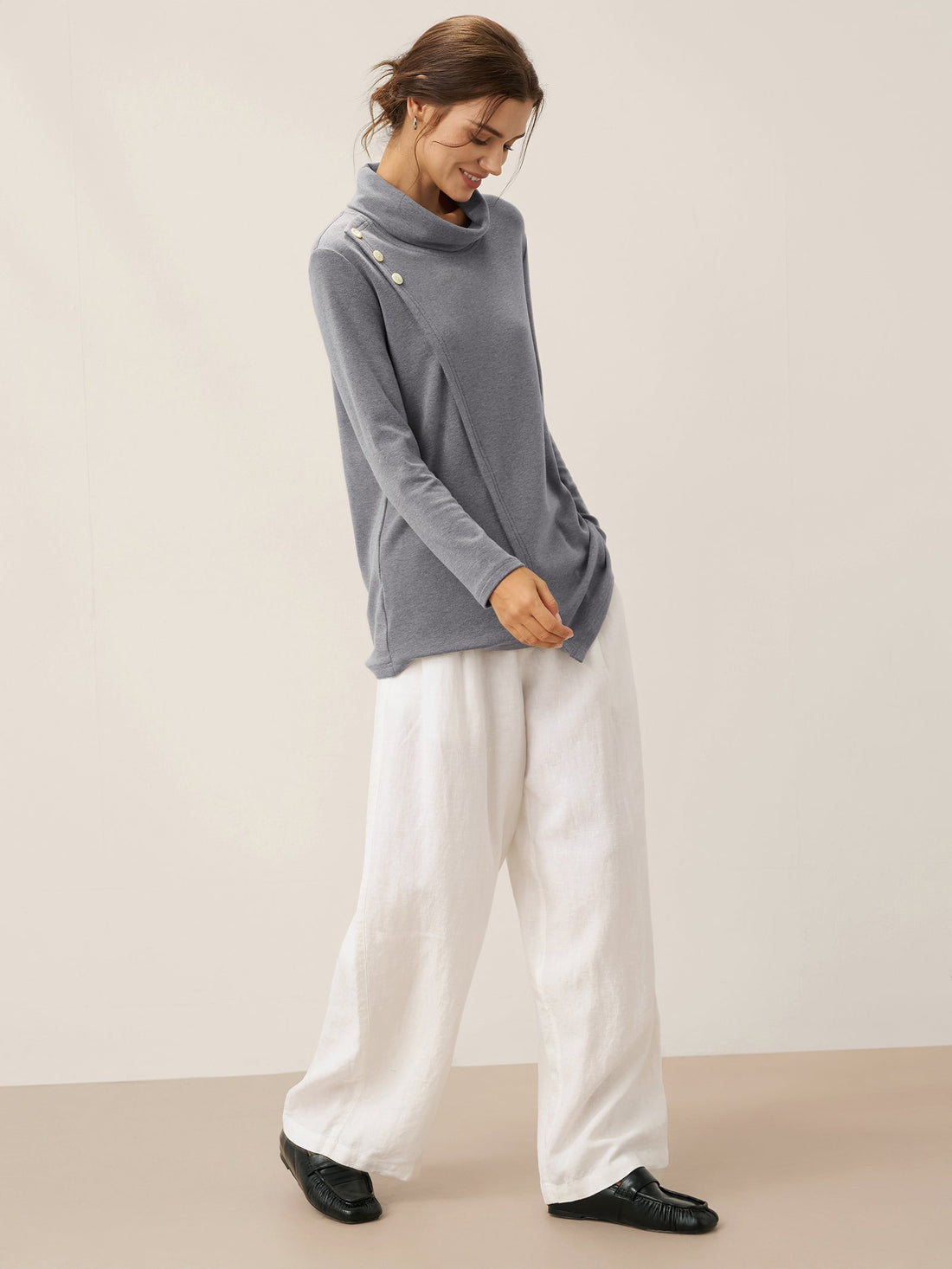Cotton Decorative Button Jersey Top