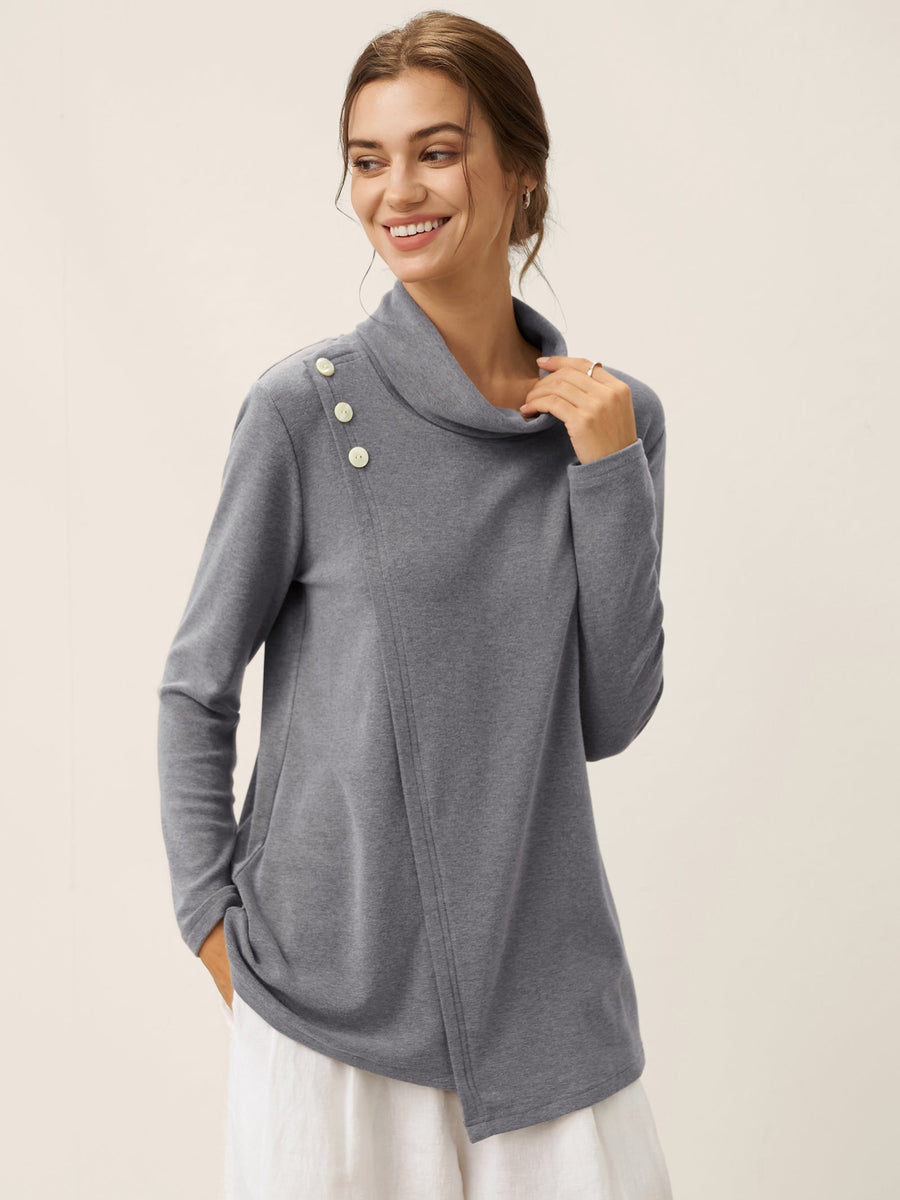 Cotton Decorative Button Jersey Top