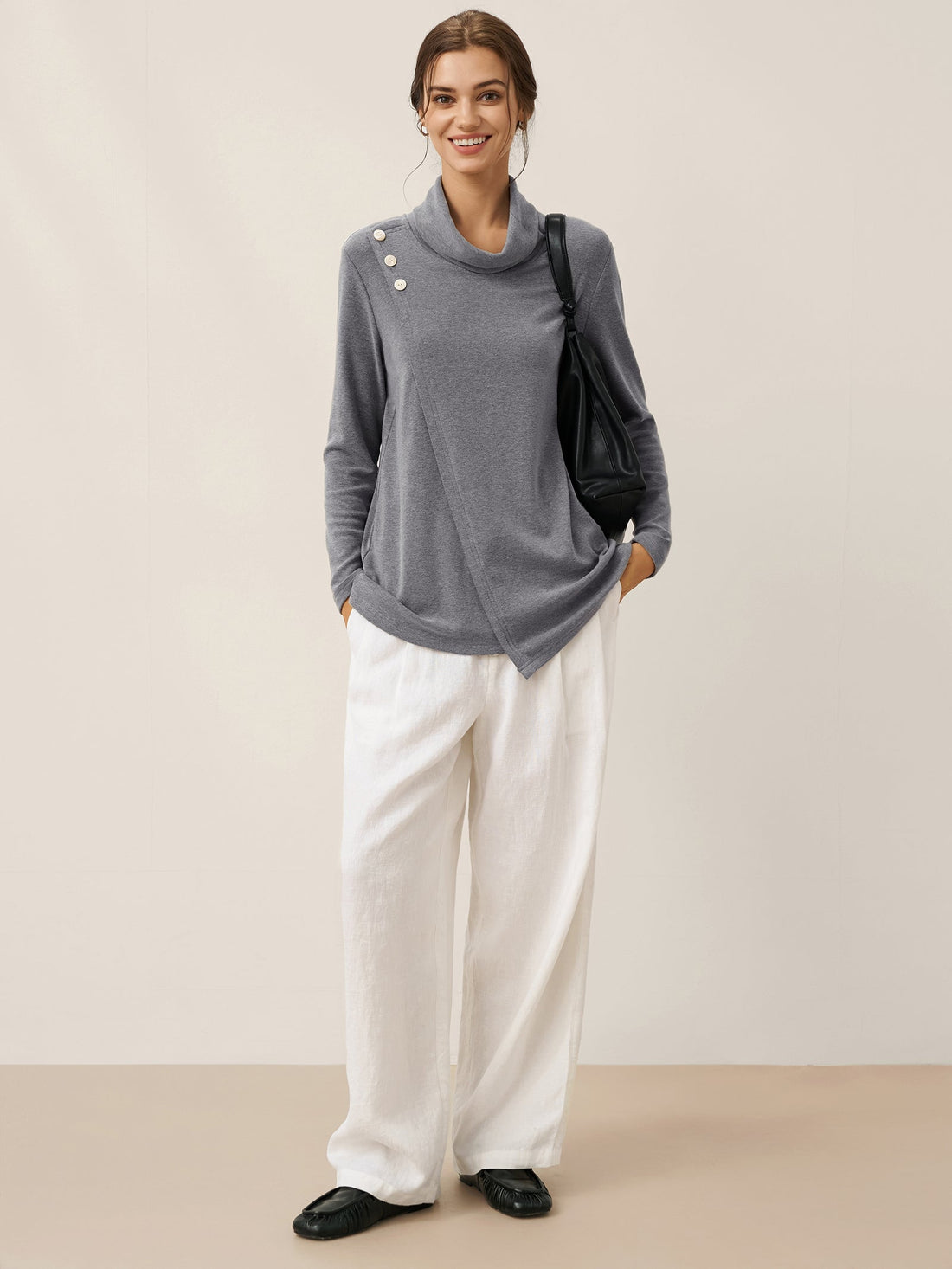 Cotton Decorative Button Jersey Top