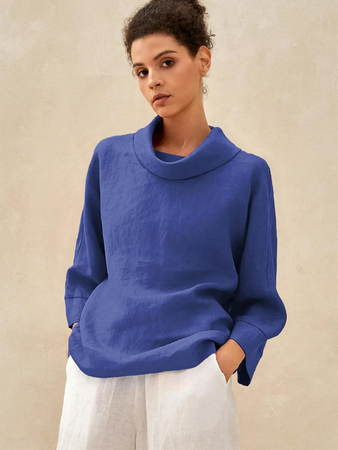 Linen Blend Long Sleeve Blouse