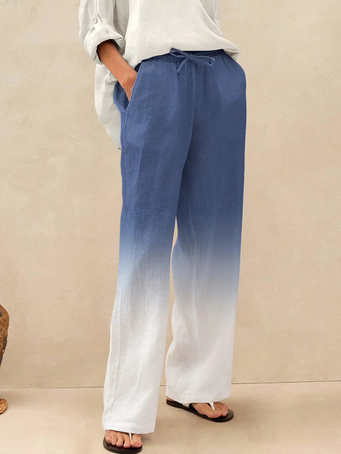 100% Linen Garment-Dyed Straight-Leg Pants