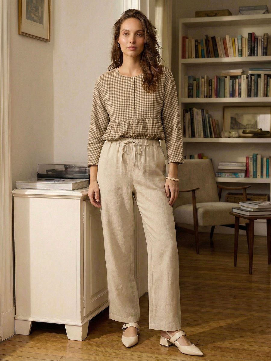 100% Linen Garment-Dyed Straight-Leg Pants