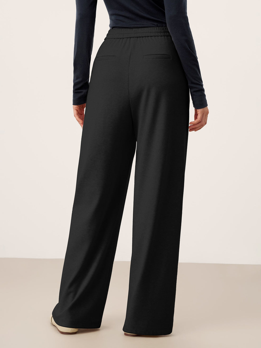Wool Straight Leg Trousers with Elastic Waist