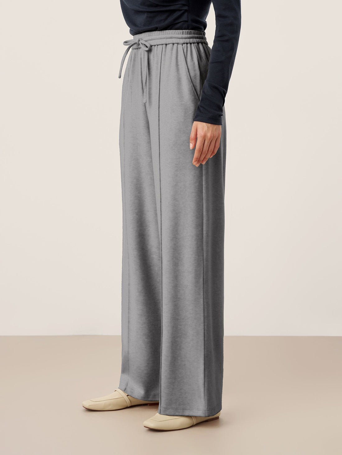 Wool Straight Leg Trousers with Elastic Waist