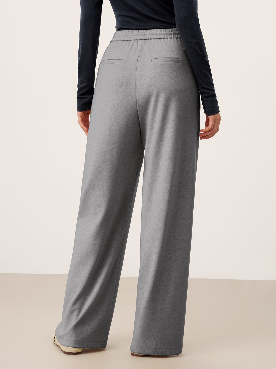Wool Straight Leg Trousers with Elastic Waist