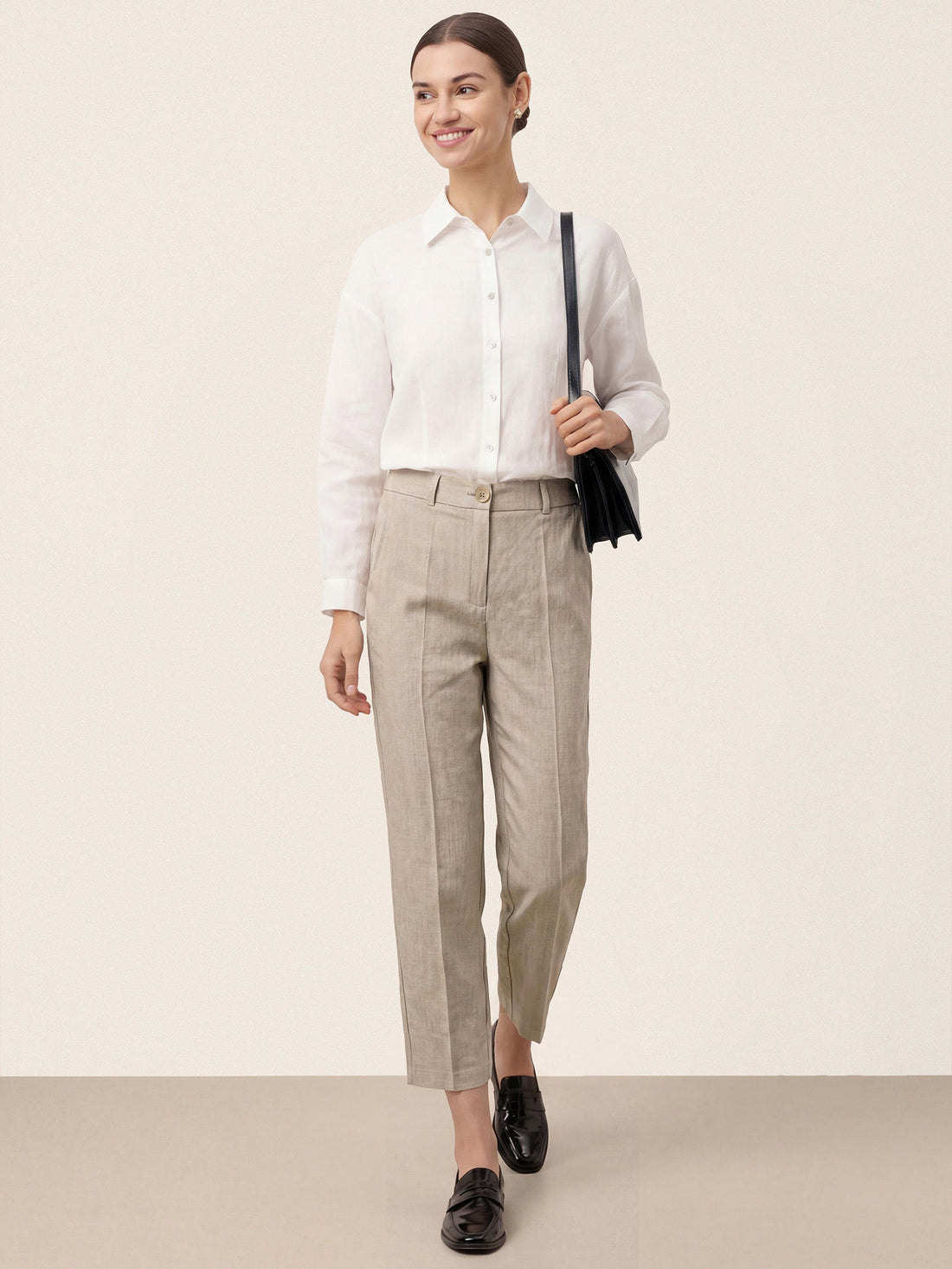 Linen Blend Tailored Straight-Leg Pants