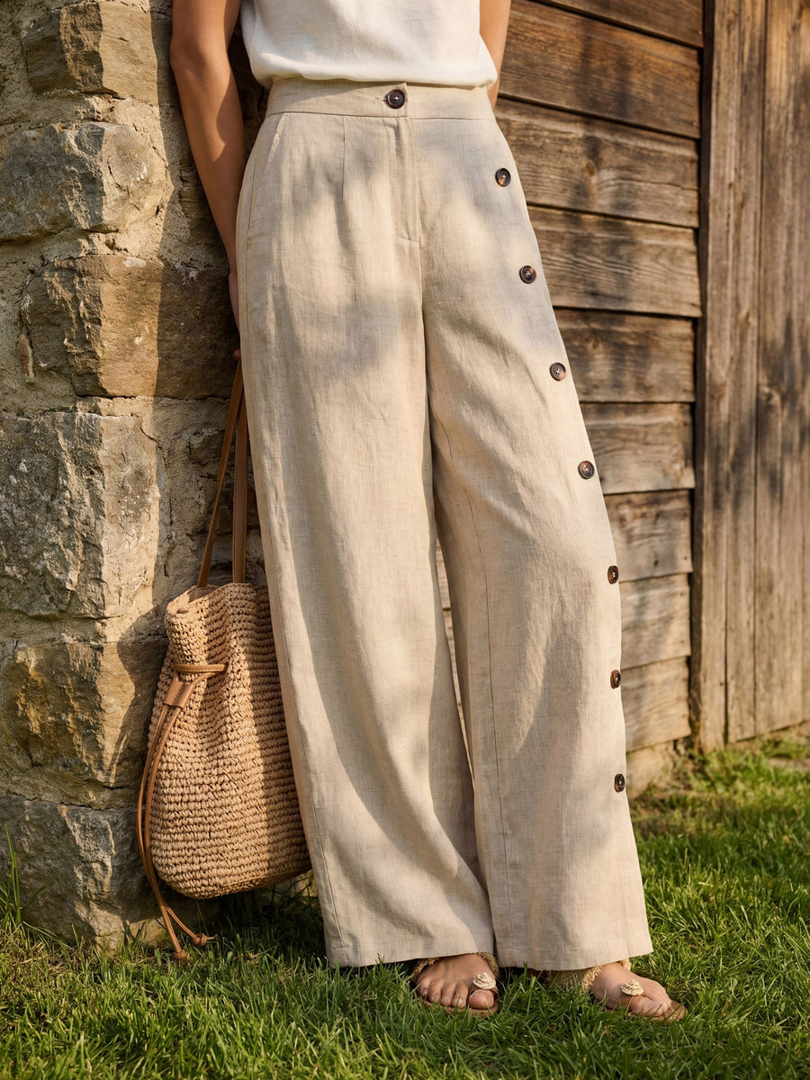 100% Linen High-Rise Straight-Leg Pants