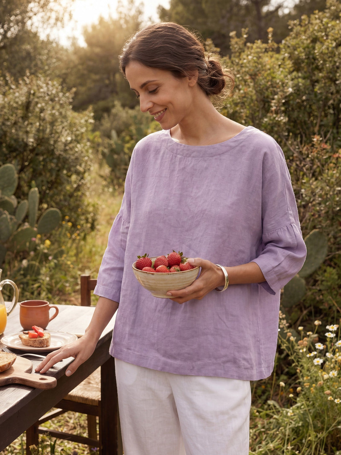 100% Linen Round Neck Oversized Blouse