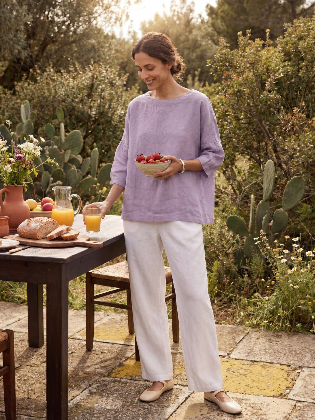 100% Linen Round Neck Oversized Blouse