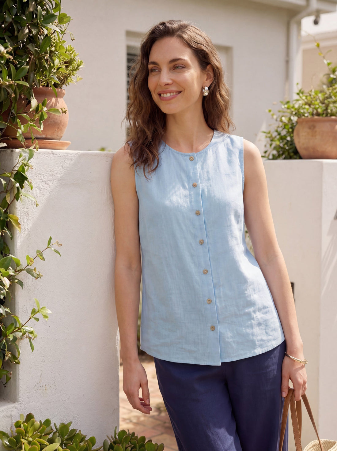 100% Linen A-Line Round Neck Tank Top