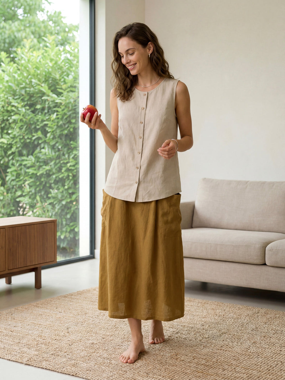 100% Linen A-Line Round Neck Tank Top
