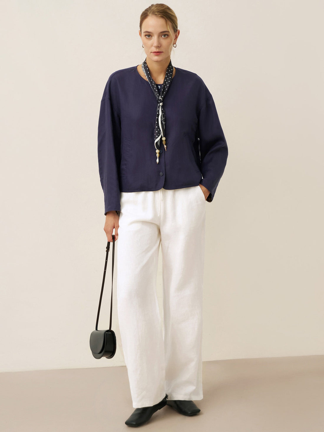 Linen Blend Heavyweight Crew Neck Jacket
