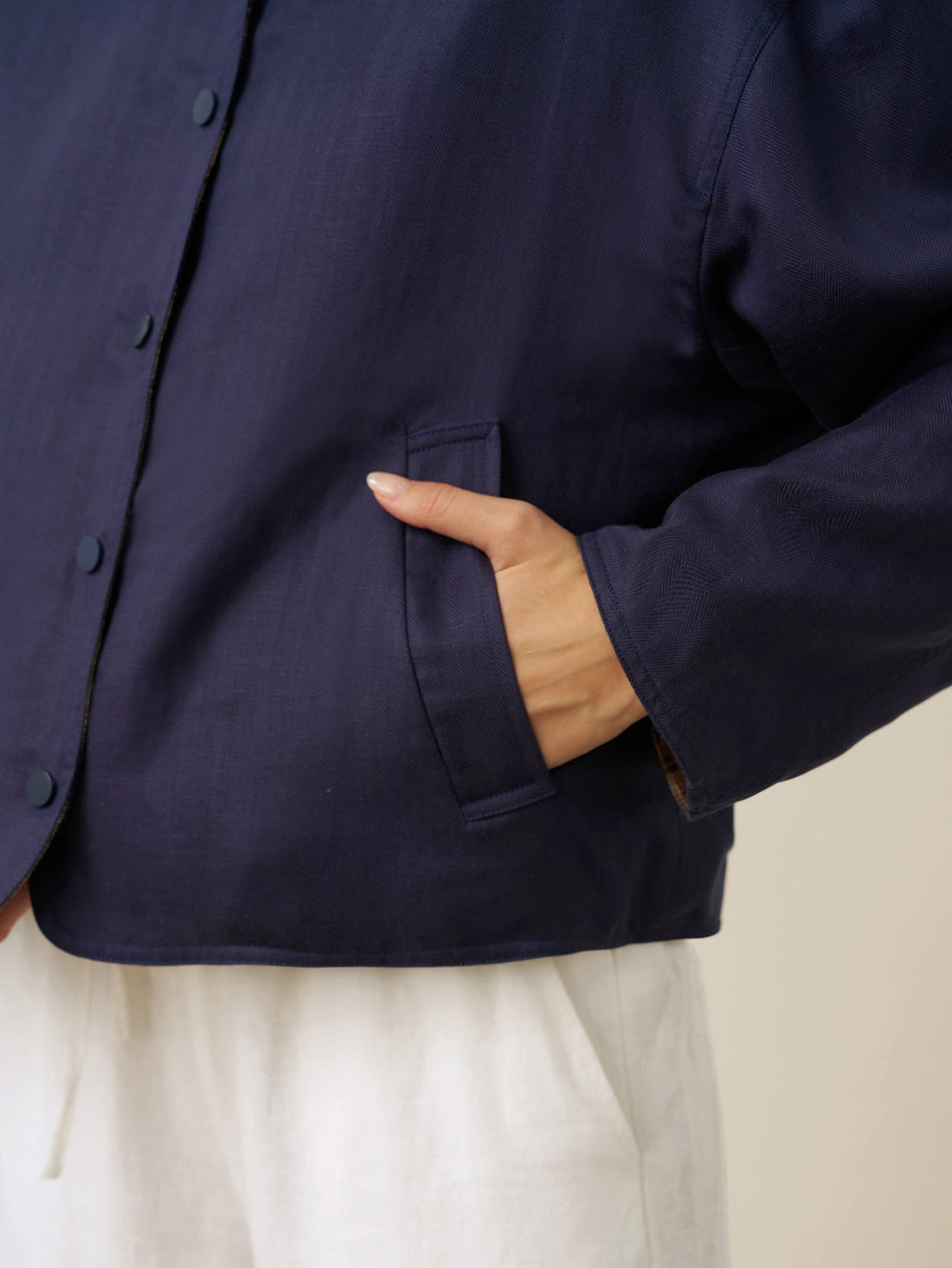 Linen Blend Heavyweight Crew Neck Jacket