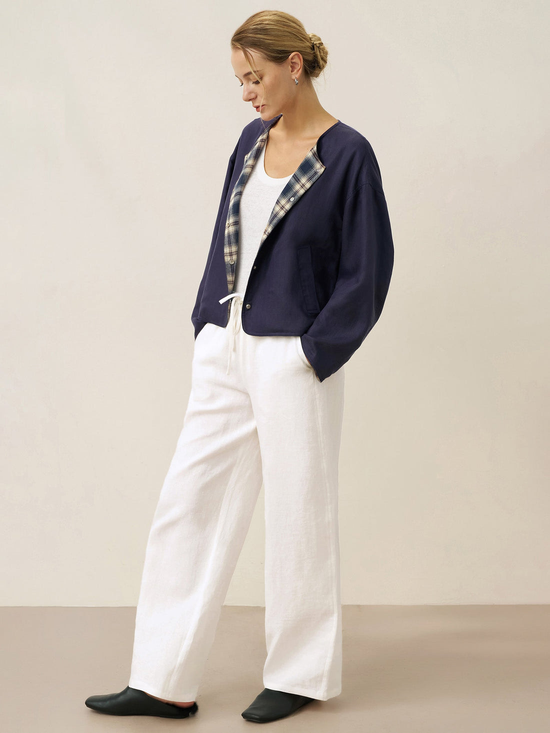 Linen Blend Heavyweight Crew Neck Jacket