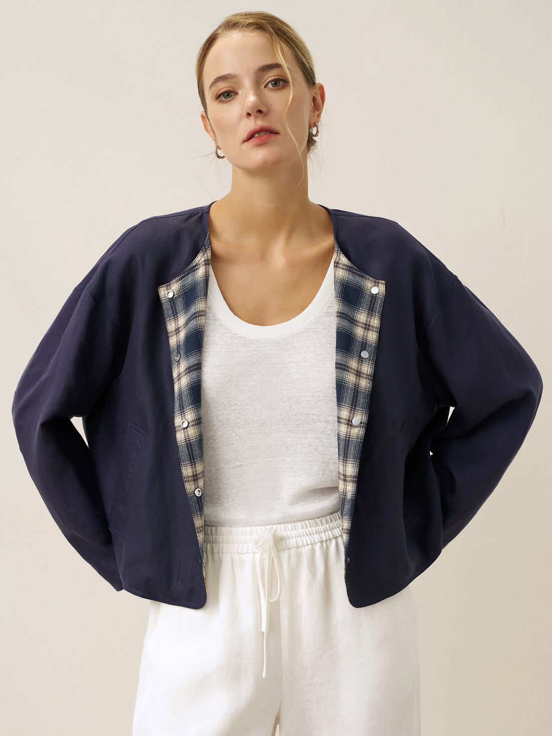 Linen Blend Heavyweight Crew Neck Jacket