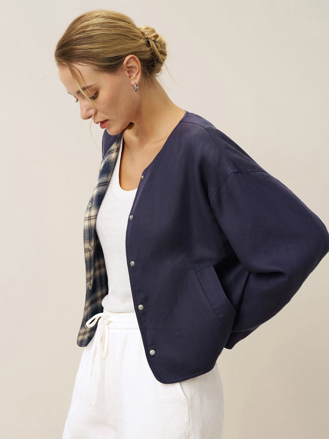 Linen Blend Heavyweight Crew Neck Jacket
