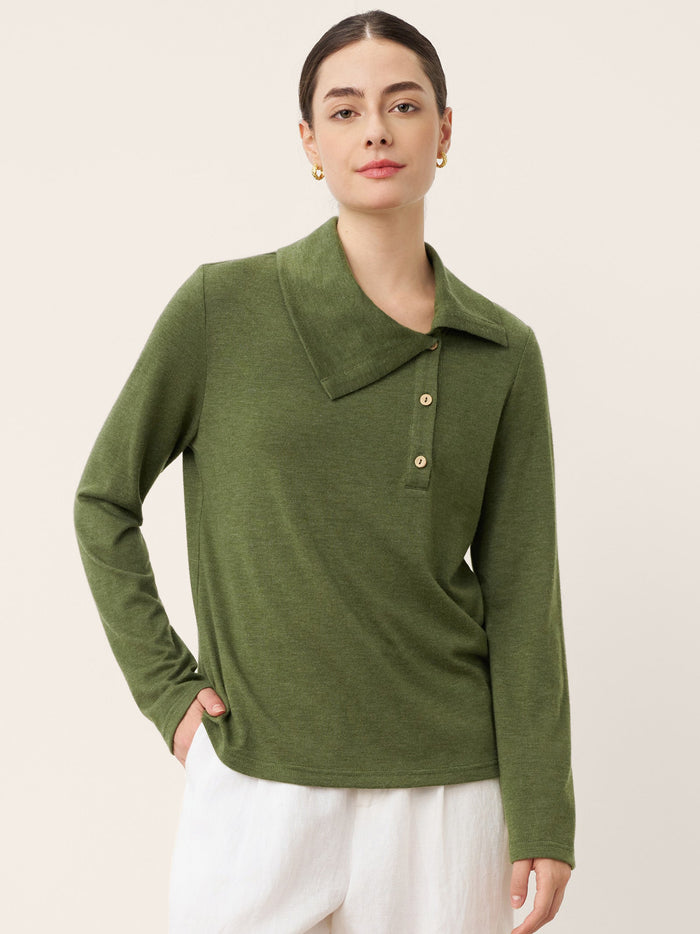 Wool Blend Asymmetric Button Jersey Top