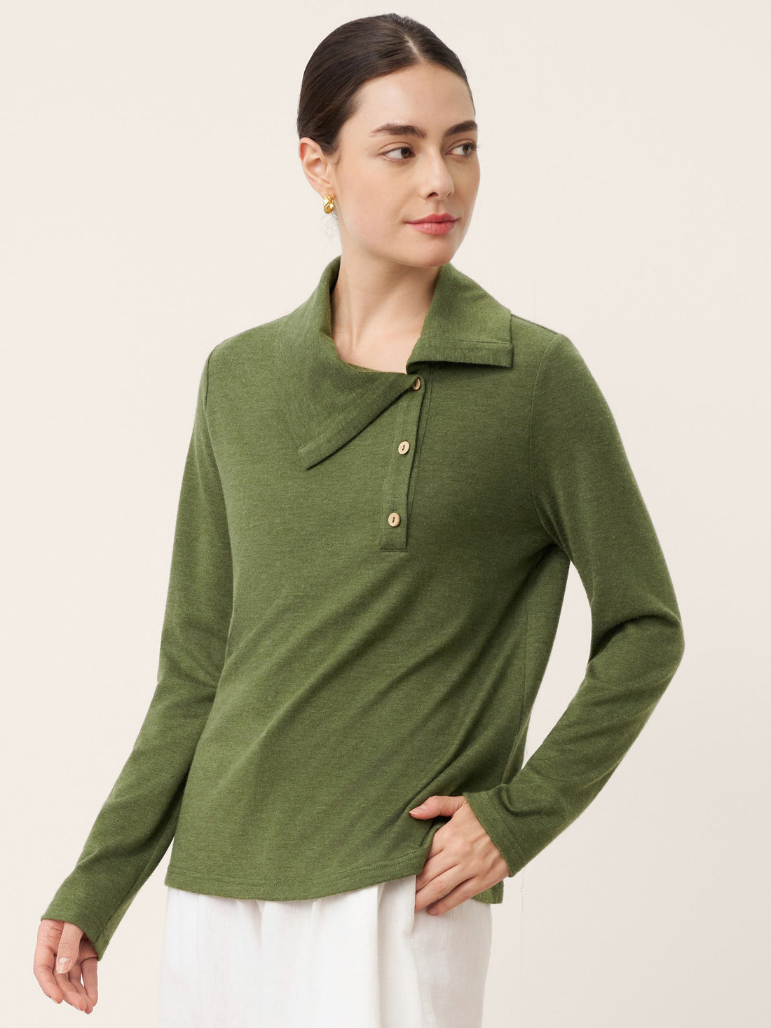 Wool Blend Asymmetric Button Jersey Top