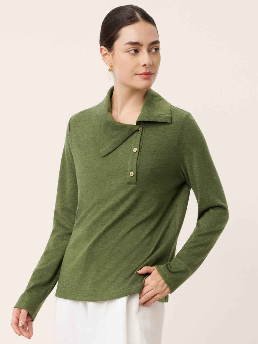 Wool Blend Asymmetric Button Jersey Top