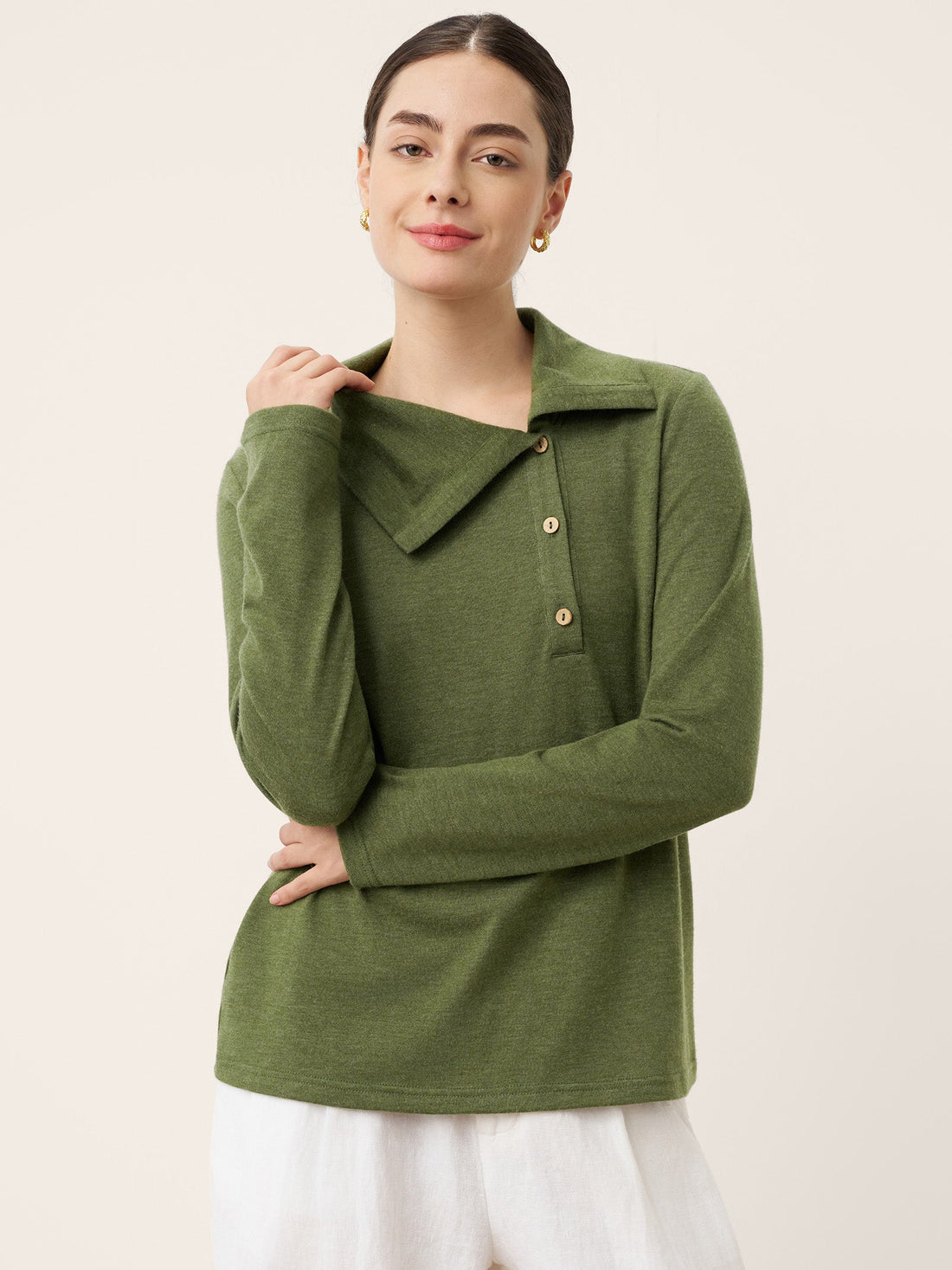 Wool Blend Asymmetric Button Jersey Top
