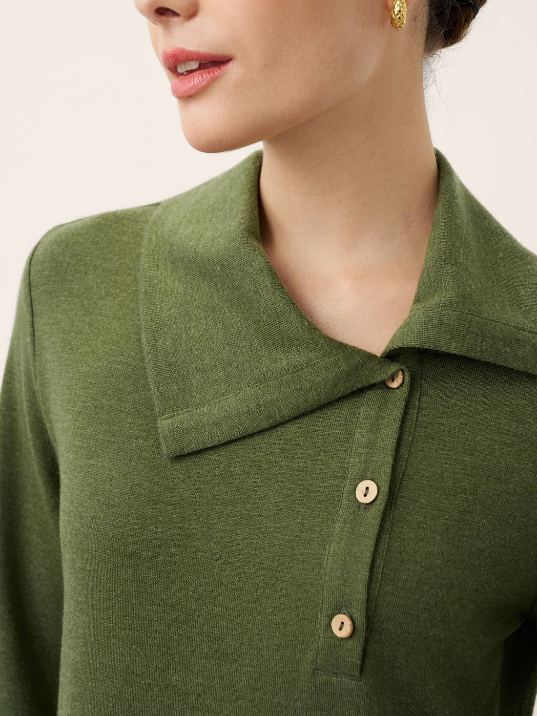 Wool Blend Asymmetric Button Jersey Top