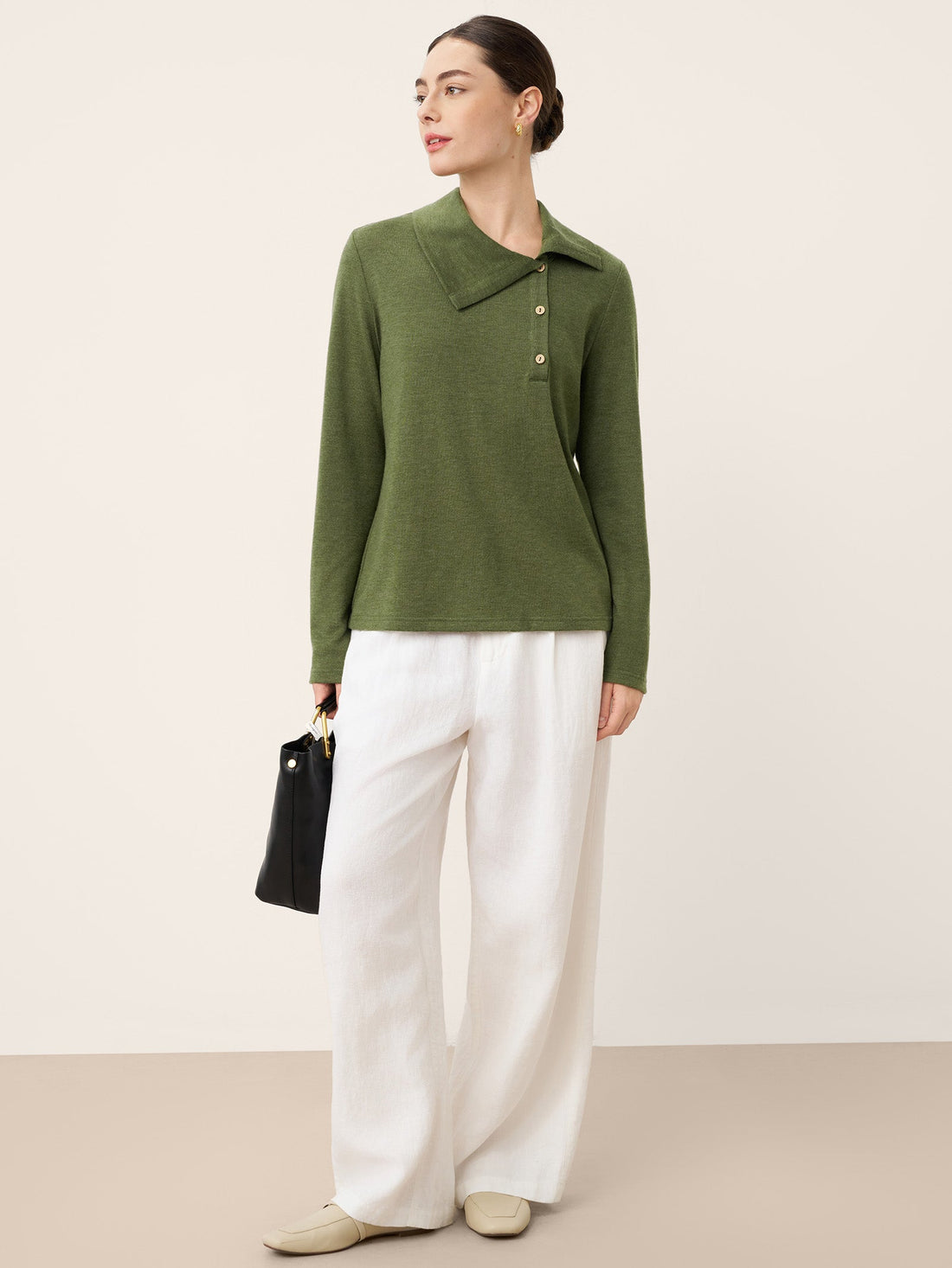 Wool Blend Asymmetric Button Jersey Top
