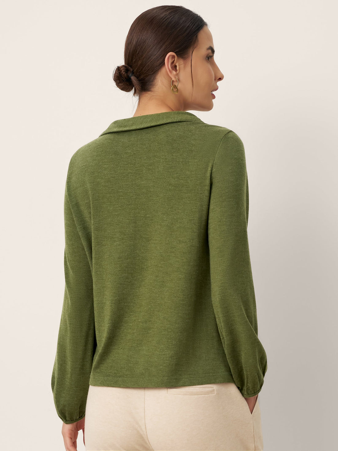 Wool Blend Asymmetric Pleated Long Sleeve Top