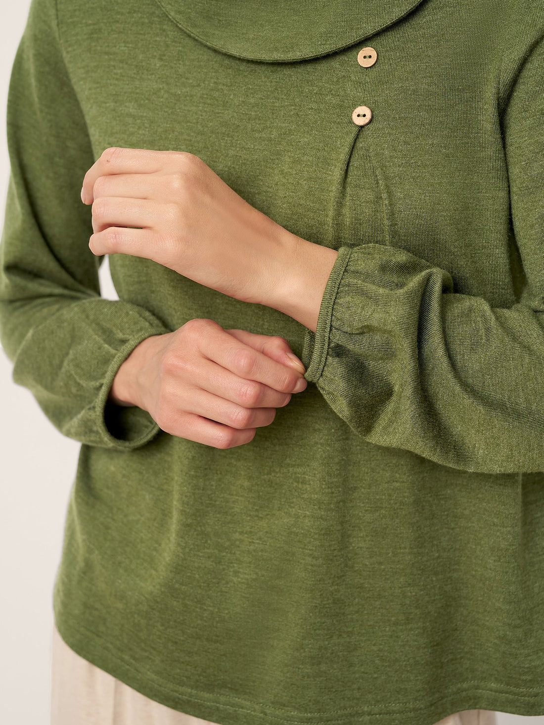 Wool Blend Asymmetric Pleated Long Sleeve Top