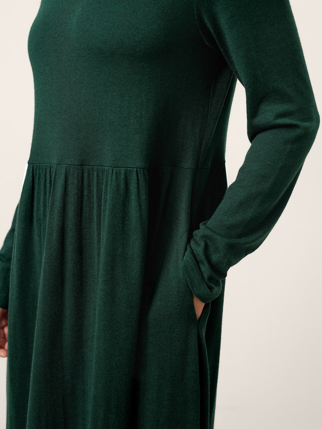 Wool Blend Ruched Long Sleeve Midi Dress