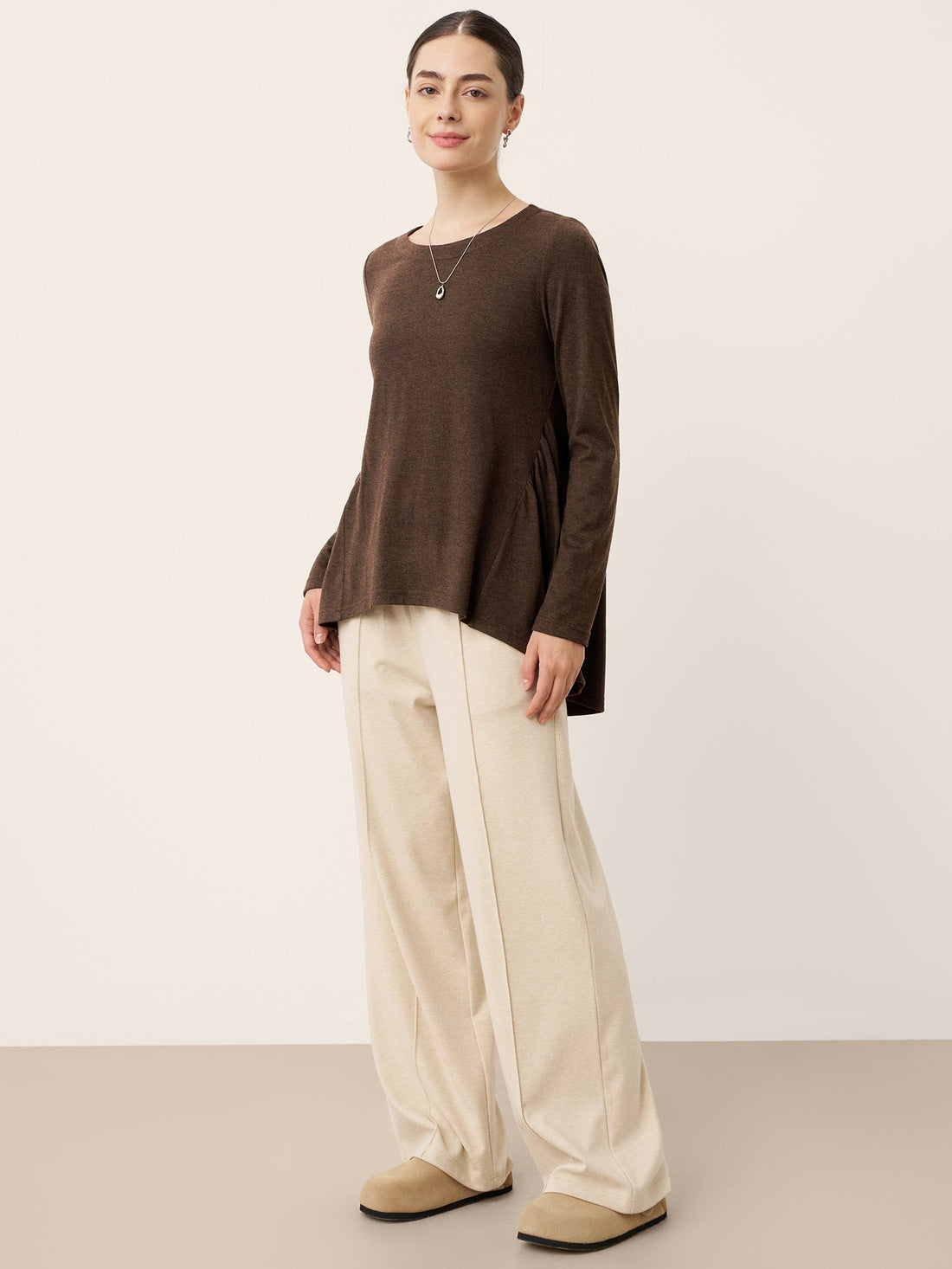 Wool Blend Ruched Boat Neck Top