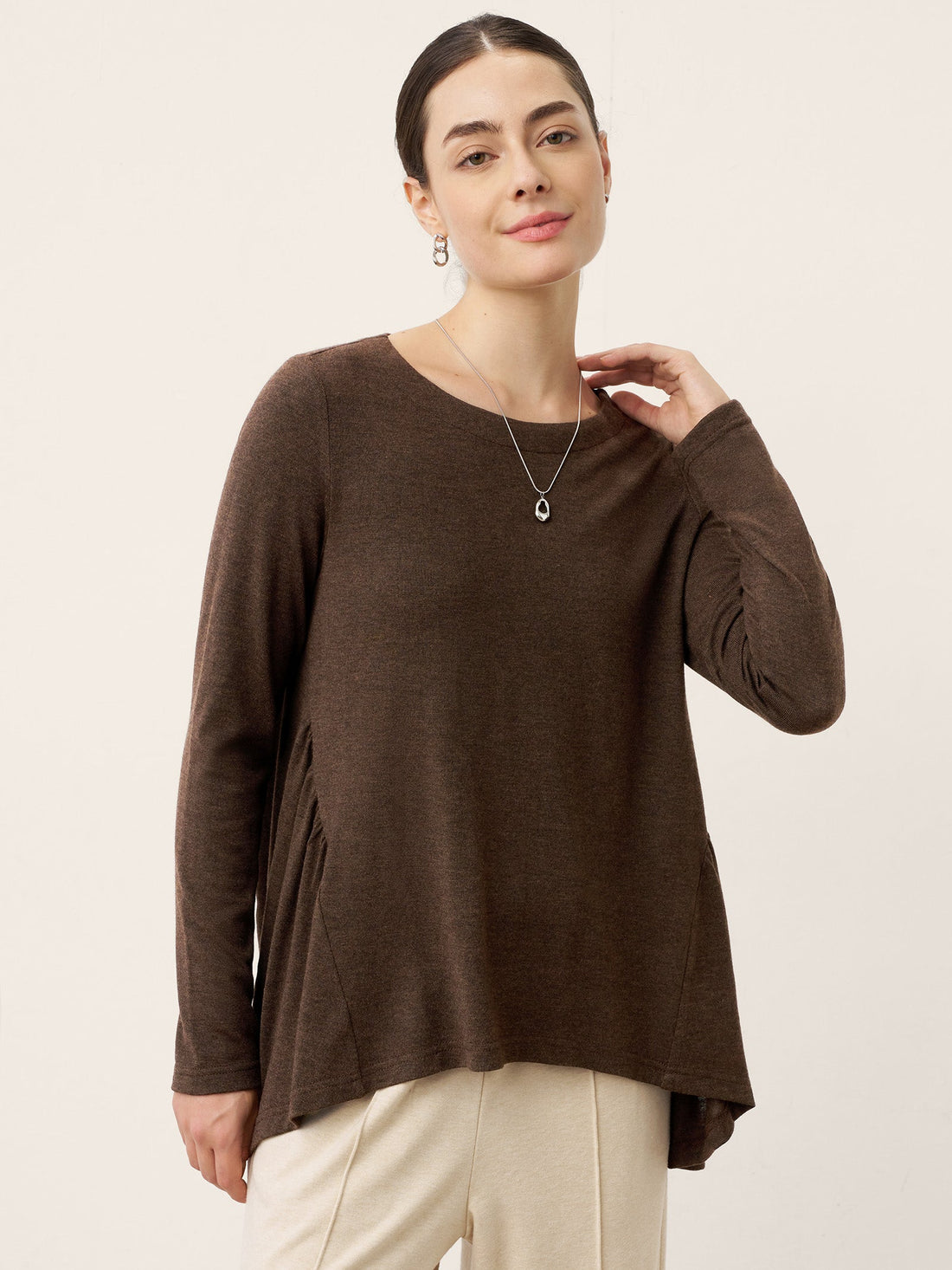 Wool Blend Ruched Boat Neck Top